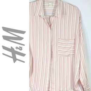 H & M  Blouse Striped Pink White Size 6